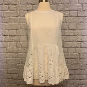 Life Style Cotton Eyelet Sleeveless Top